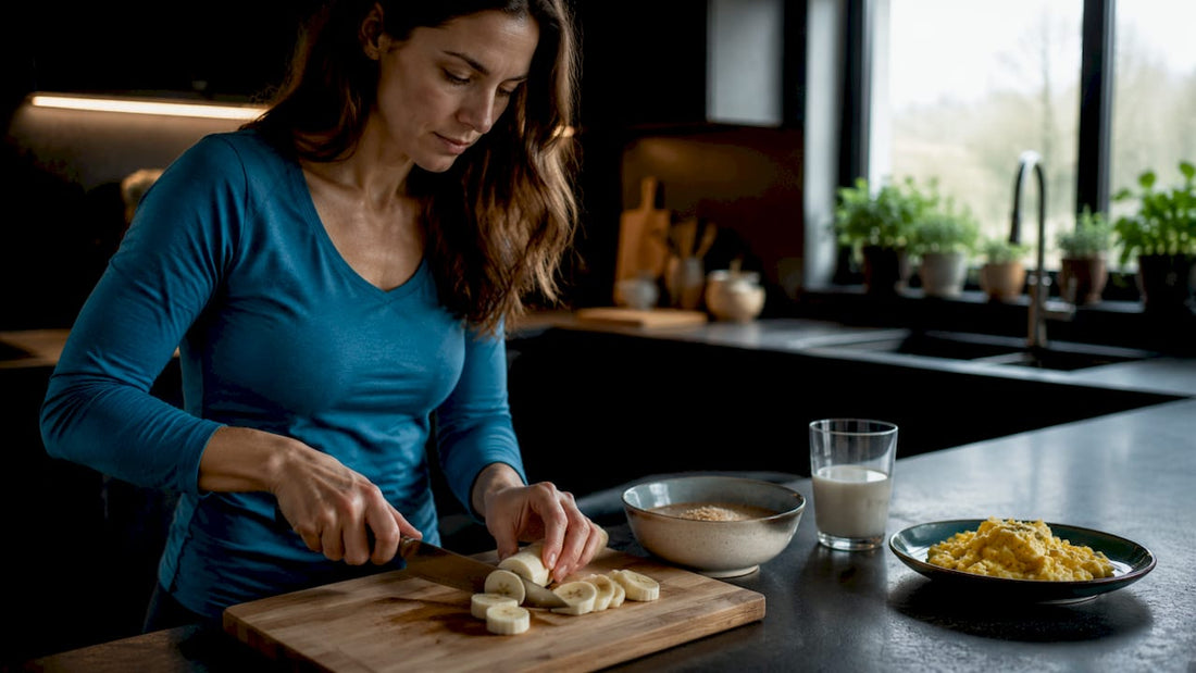 Mother preparing nutritious breakfast in kitchen