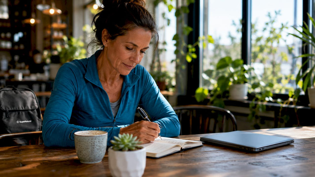 Woman journaling brain health habits at home