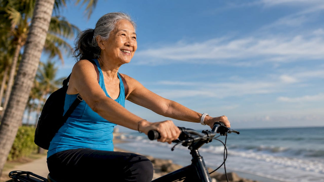 Senior woman walking outdoors active lifestyle