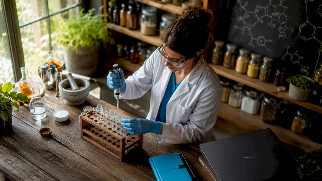 Nutrition researcher handling supplement samples