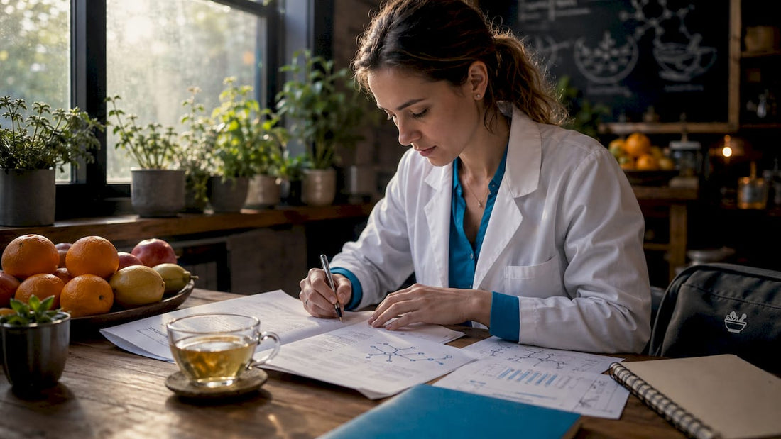 Scientist reviewing bioavailability research notes