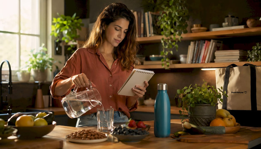 Nutritionist measuring hydration in kitchen